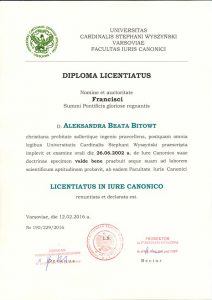 Dyplom licencjatu prawa kanonicznego